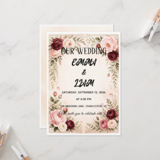Convite de Casamento Romântico Floral de Prado
