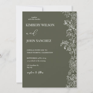 Convite de Casamento Romântico Floral Verde Vinca