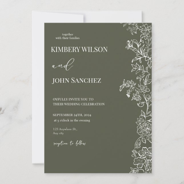 Convite de Casamento Romântico Floral Verde Vinca (Frente)