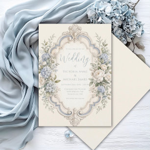 Convite de Casamento Romântico Floral Vintage Eleg
