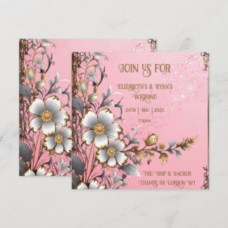 Convite de Casamento Romântico Rosa Floral Caprich
