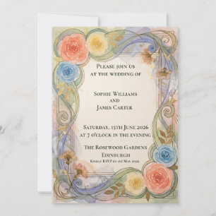 Convite de Casamento Rosa Arco-Íris Pastel