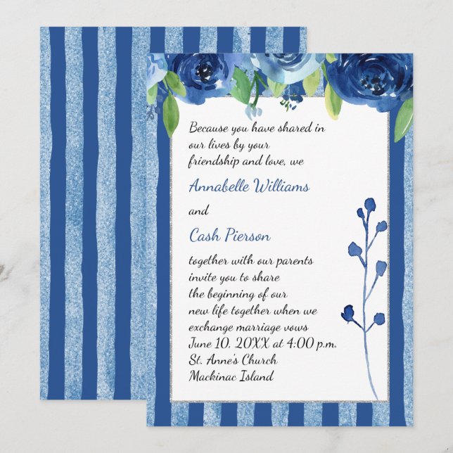 Convite de Casamento Rosa Azul (Frente/Verso)