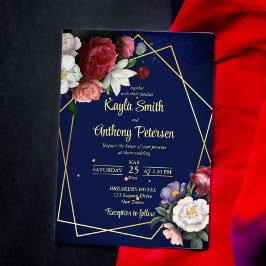 convite de casamento rosa azul-burgundy marinho