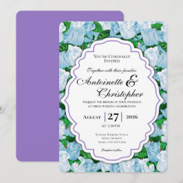 Convite de Casamento Rosa Azul e Branco - Borda Ro