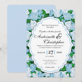 Convite de Casamento Rosa Azul e Branco com Borda
