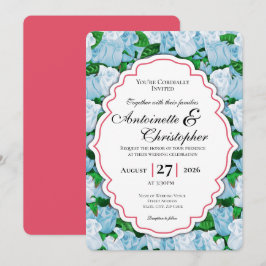 Convite de Casamento Rosa Azul e Branco com Borda