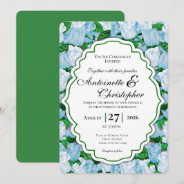 Convite de Casamento Rosa Azul e Branco com Borda