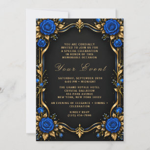 Convite de Casamento Rosa Azul Real Preto Dourado