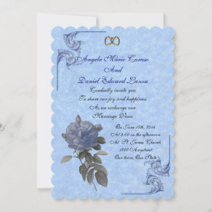 Convite de casamento rosa azul vintage