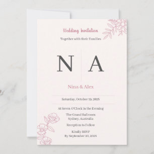Convite de Casamento Rosa Bege