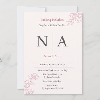 Convite de Casamento Rosa Bege