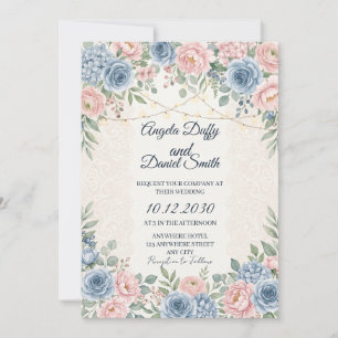 Convite de Casamento Rosa Bege Azul Poeira Hortêns