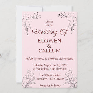 Convite de Casamento Rosa Bege Clássico - Botânico