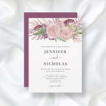 Convite de Casamento Rosa Bege com Aquarela Floral