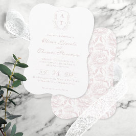Convite de Casamento Rosa Bege com Monograma na Cr