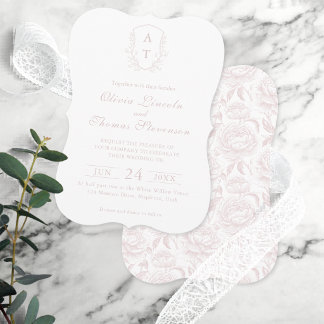Convite de Casamento Rosa Bege com Monograma na Cr