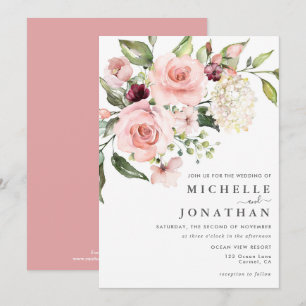 Convite de Casamento Rosa Bege Elegante