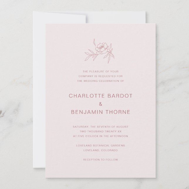 Convite de Casamento Rosa Bege Elegante (Frente)