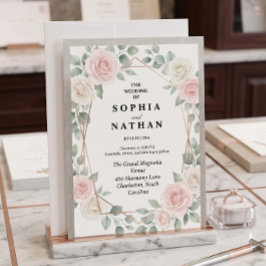 Convite de Casamento Rosa Bege Elegante & Dourado 