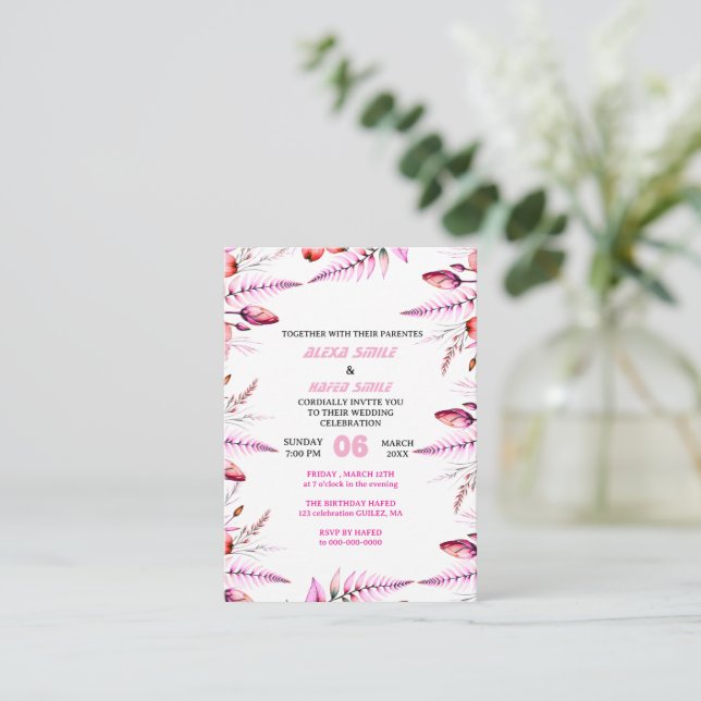 Convite de Casamento Rosa Bege Elegante Dourado ,  (Em pé/Frente)