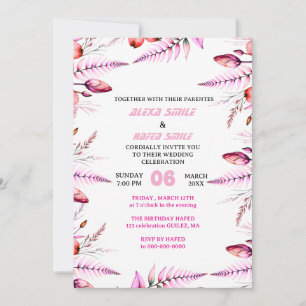 Convite de Casamento Rosa Bege Elegante Dourado, B