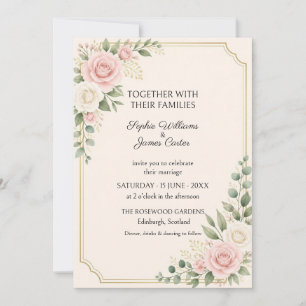 Convite de Casamento Rosa Bege Eucalipto Dourado