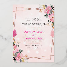 Convite de Casamento Rosa Bege Floral Rosa Dourado