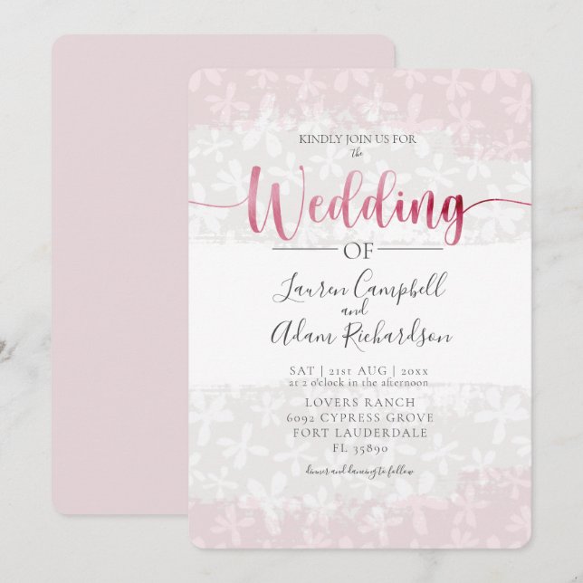 Convite de Casamento Rosa Bege Floral Rústico (Frente/Verso)