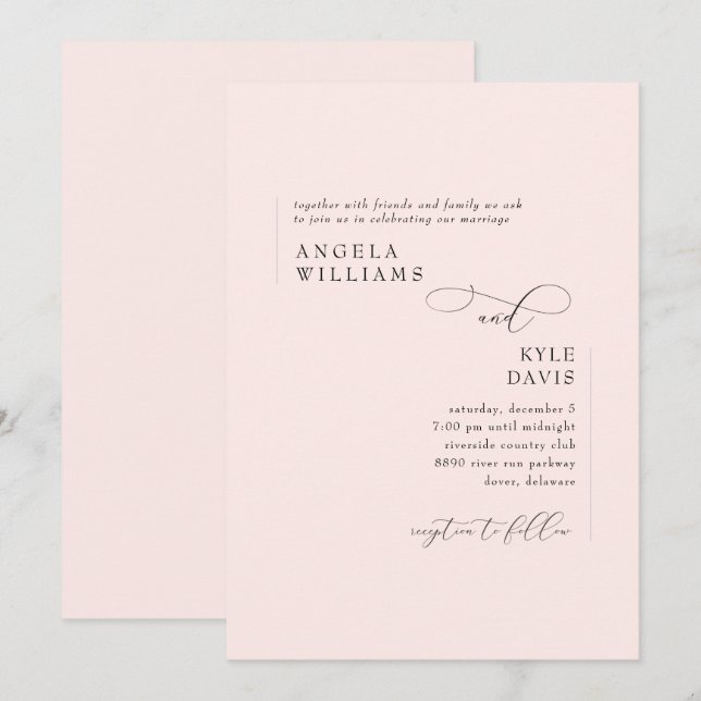 Convite de Casamento Rosa Bege Moderno (Frente/Verso)