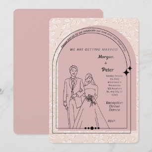 Convite de Casamento Rosa Bege Moderno e Editáve
