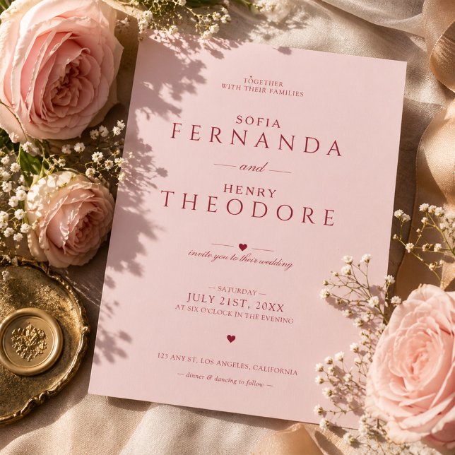 Convite de Casamento Rosa Bege Moderno Elegante (Criador carregado)