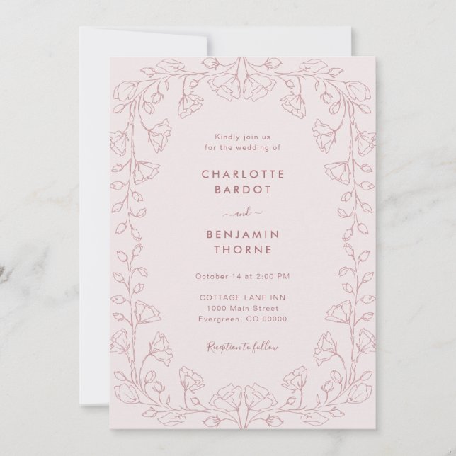Convite de Casamento Rosa Bege Romântico (Frente)