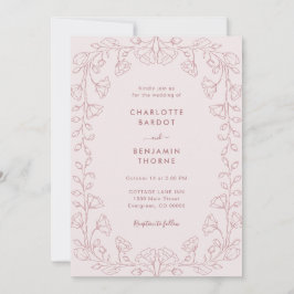 Convite de Casamento Rosa Bege Romântico