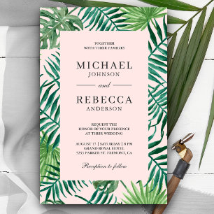 Convite de Casamento Rosa Bege Tropical Palma Orça