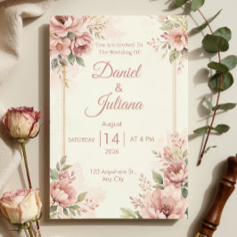 Convite de Casamento Rosa Blush Romântico | Aquare