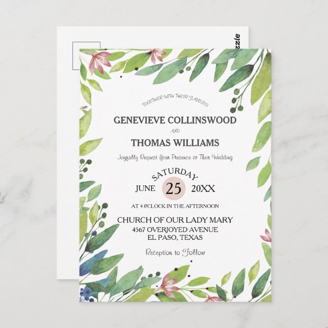 Convite de casamento rosa bonito Primavera branco (Frente/Verso)