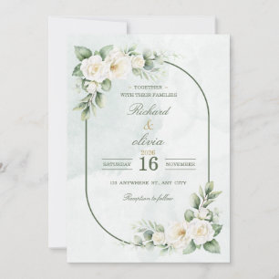 Convite de Casamento Rosa Branca e Verde Sage