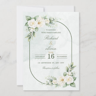 Convite de Casamento Rosa Branca e Verde Sage