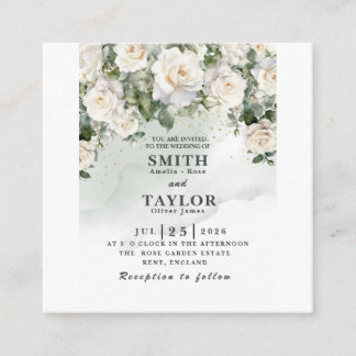 Convite de Casamento Rosa Branca Elegante em Verde