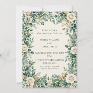 Convite de Casamento Rosa Branca Verde