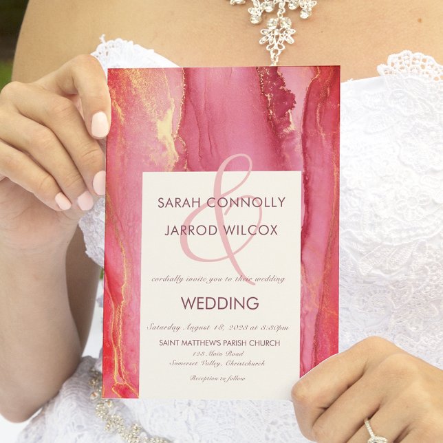 Convite de Casamento Rosa Brilhante de Trendy Abst (Criador carregado)