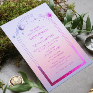 Convite de Casamento Rosa Celestial Sol Lua Estrel