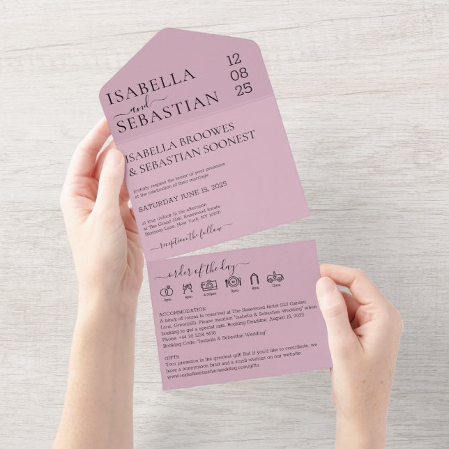 Convite de casamento rosa com convite de data de s (Aba destacável)