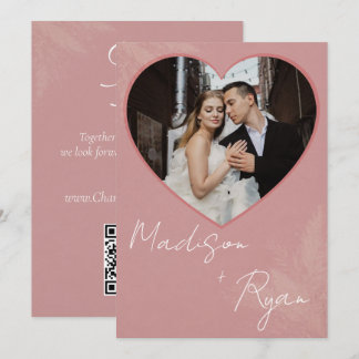 Convite de Casamento Rosa com Foto e Código QR