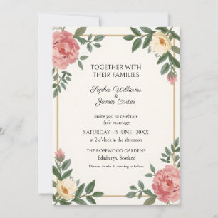 Convite de Casamento Rosa Coral Beige Marfim