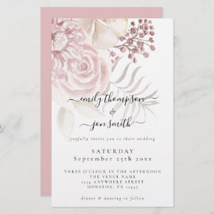Convite de casamento Rosa de Script Florais Elegan