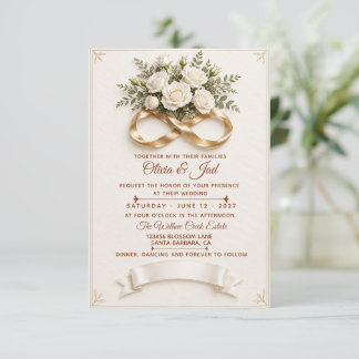 Convite de Casamento Rosa Dourada Marfim Elegante