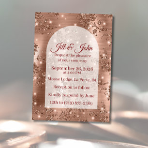 Convite de Casamento Rosa Dourado Arco Glitter