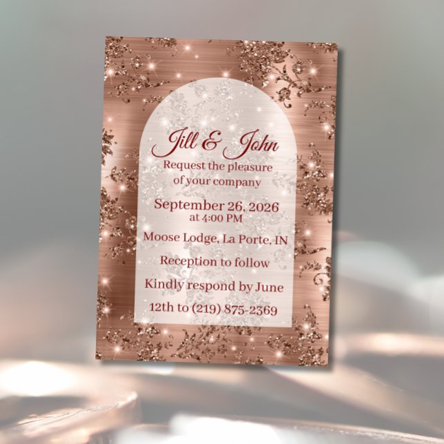 Convite de Casamento Rosa Dourado Arco Glitter (Criador carregado)